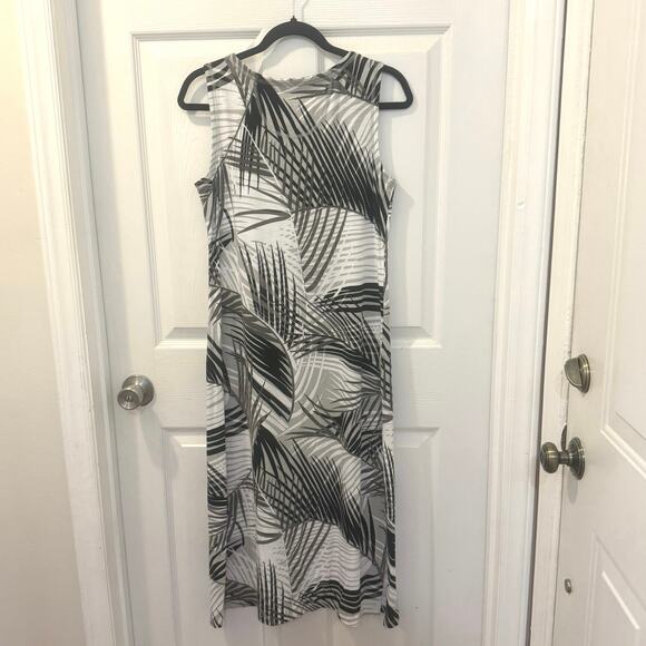 T by Talbots sleeveless midi cotton blend white gray palm fronds tropical size S - Picture 9 of 9